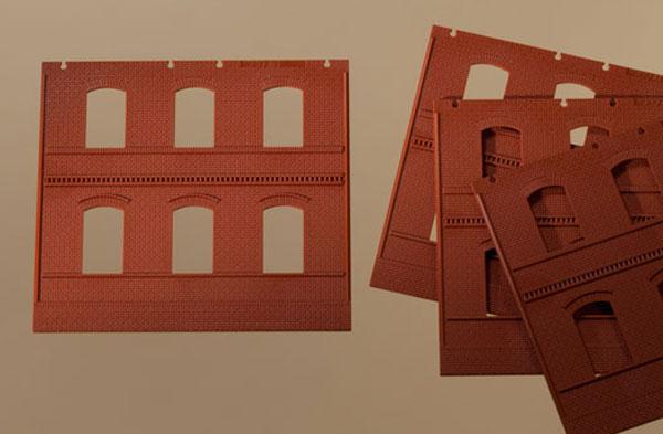 Brick walls with window openings red (4pc)<br /><a href='images/pictures/Auhagen/80501.jpg' target='_blank'>Full size image</a>